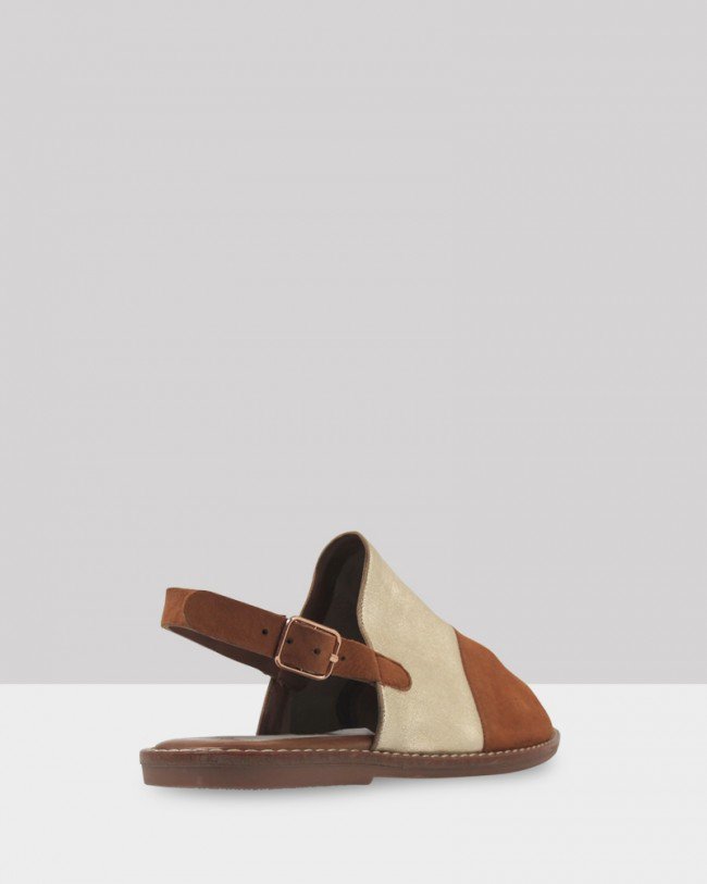 Wittner Kora Coconut Suede & Gold Leather Sling back Open Toe Sandal