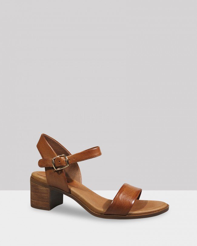 Wittner Kathleen Cognac Leather Open Toe Block Heel Sandal