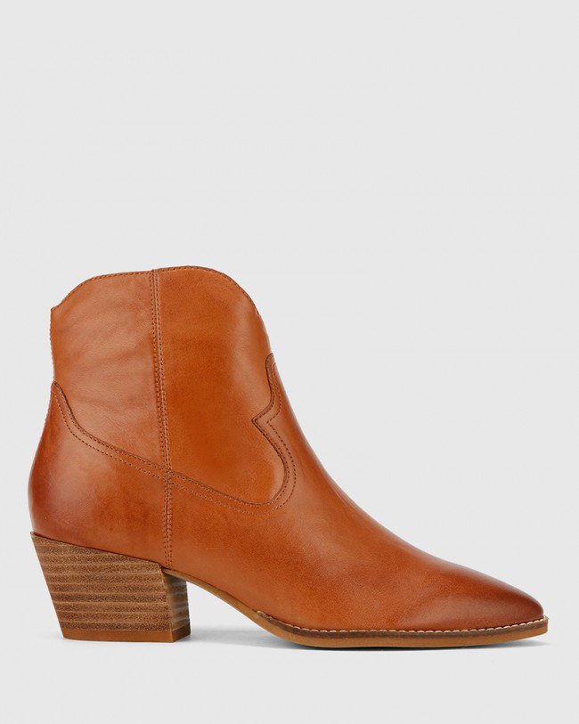 Wittner Kaelan Brandy Leather Block Heel Ankle Boot