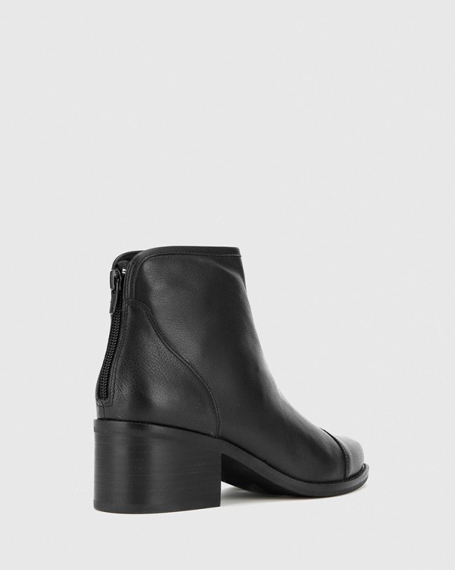 Wittner Jacey Black Leather Block Heel Ankle Boot