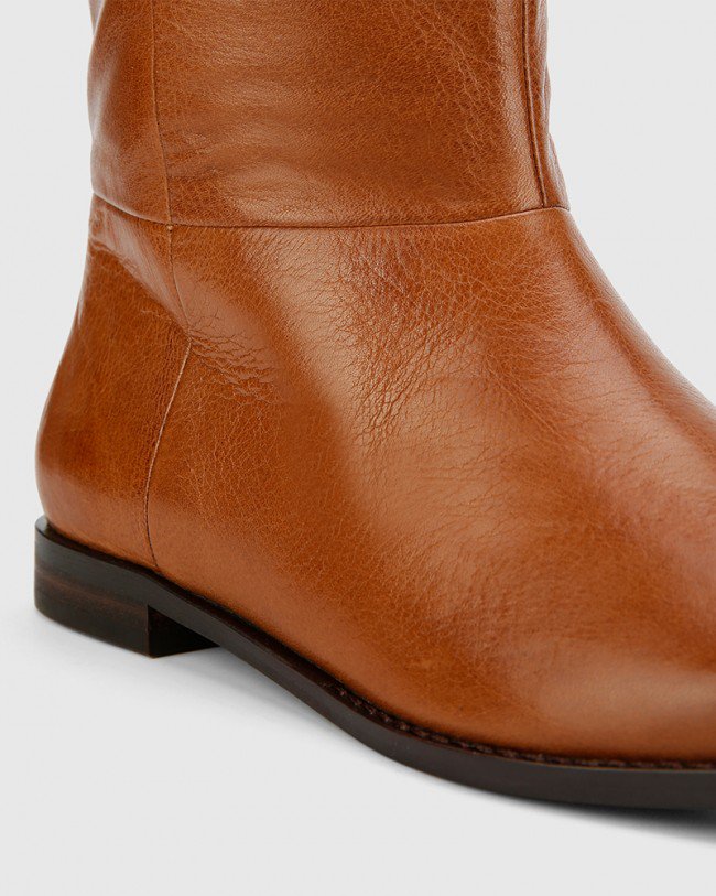 Wittner Bindigo Dark Cognac Leather Pull On Long Boot