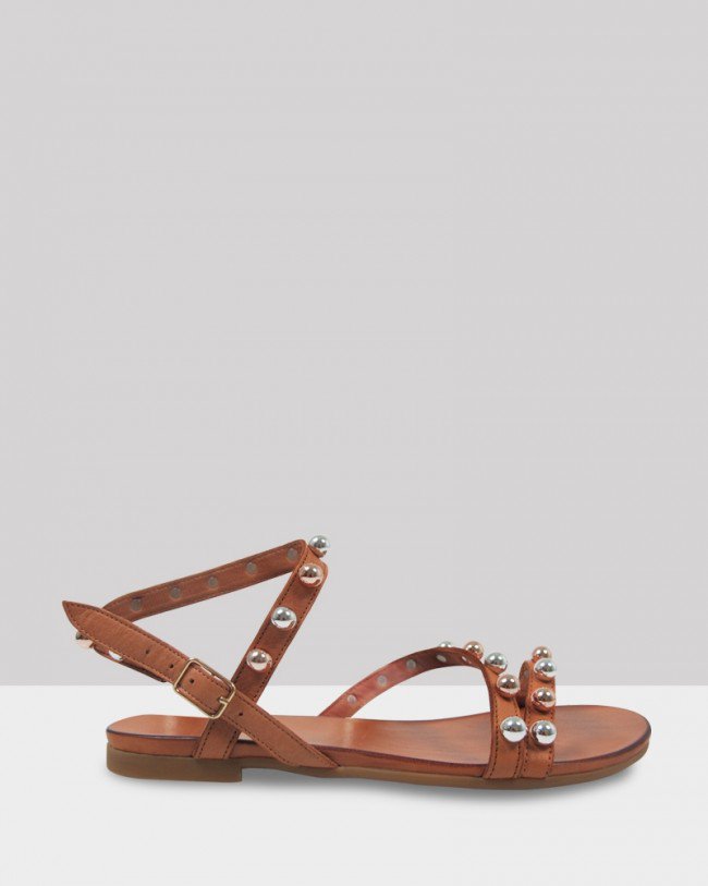 Wittner Kalisha Coconut Leather Strappy Stud Detail Flat Sandal