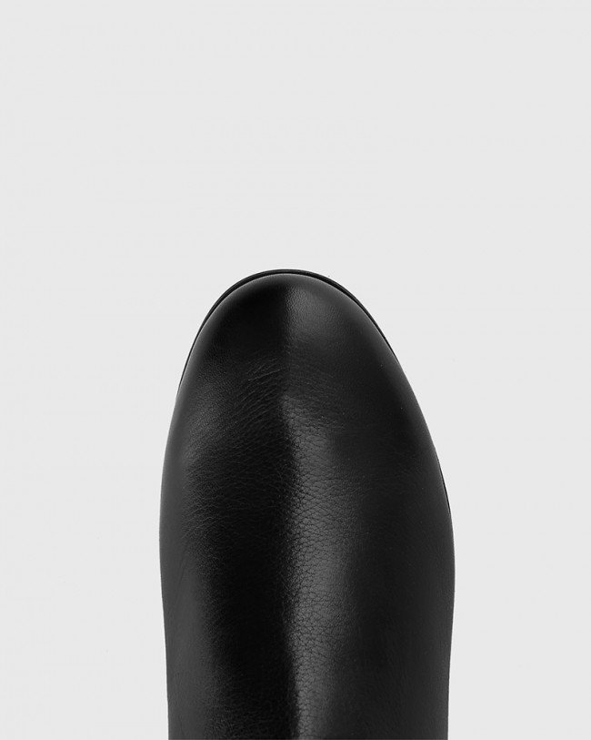 Wittner Drue Black Leather Stretch Knit Gusset Round Toe Long Boot