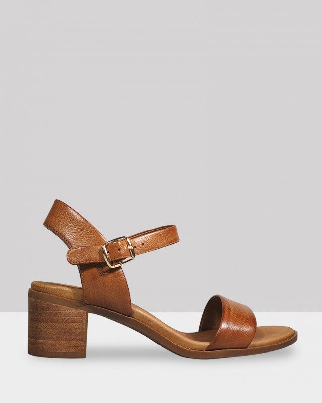 Wittner Kathleen Cognac Leather Open Toe Block Heel Sandal