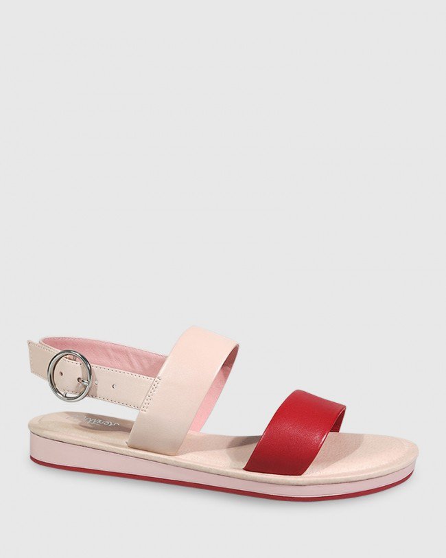 Wittner Elissa Red & Pink Leather Flat Sandal
