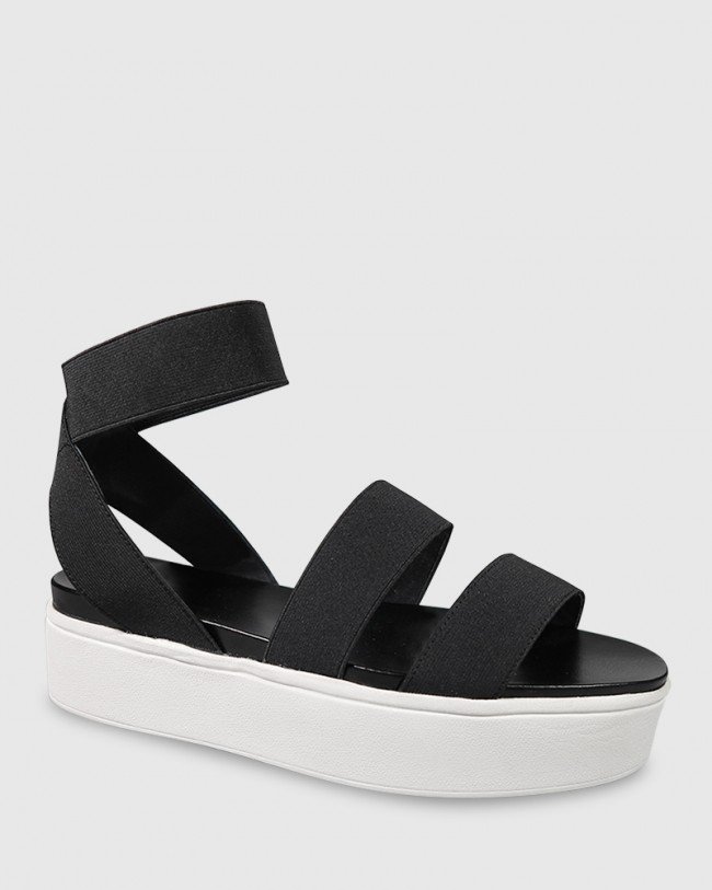 Wittner Jadine Black Elastic Flatform Sandal