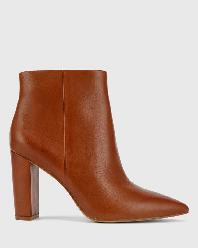 Wittner Hurlie Cognac Premium Nappa Leather Block Heel Ankle Boot