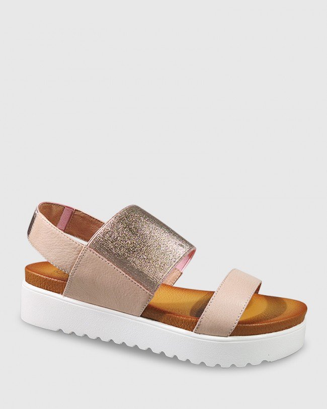 Wittner Grazia Nude & Metallic Leather Flatform Sandal
