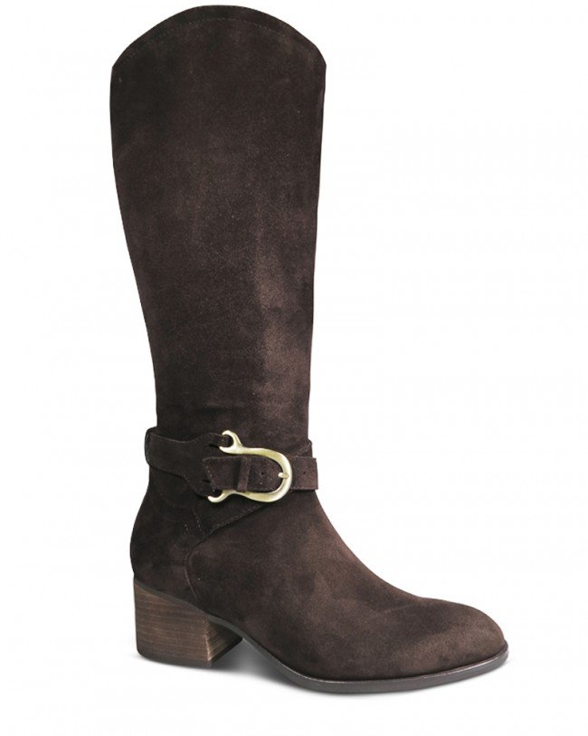 Wittner Frann Chocolate Suede Equestrian Block Heel Knee High Boot