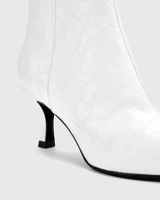 Wittner Derova White Croc Print Leather Stiletto Heel Ankle Boot