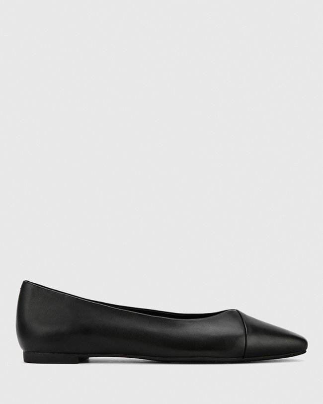 Wittner Emely Black Leather Almond Toe Slip On Flat