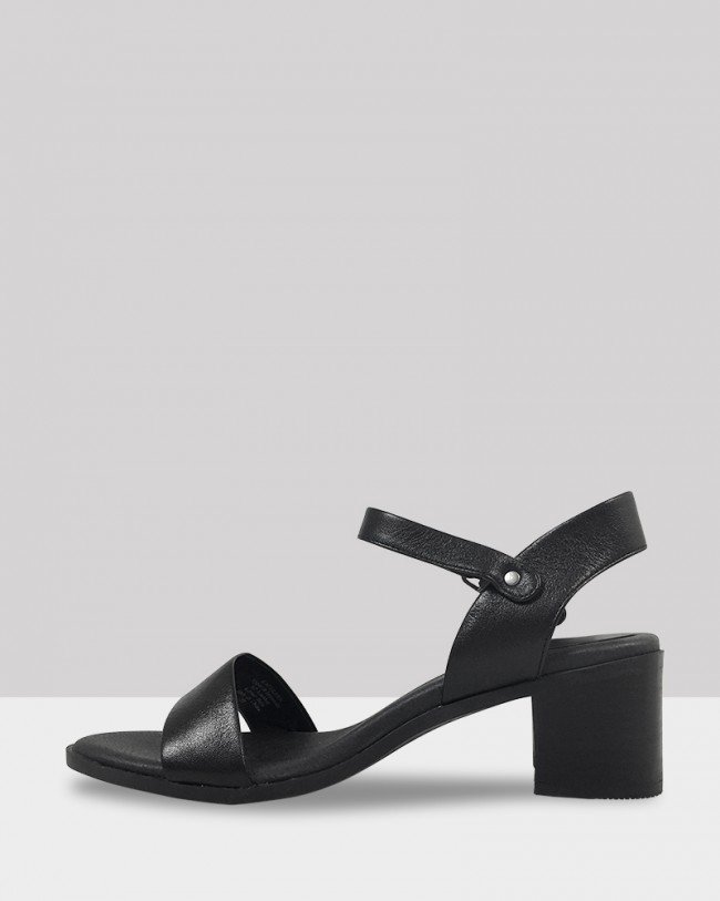 Wittner Kathleen Black Leather Open Toe Block Heel Sandal