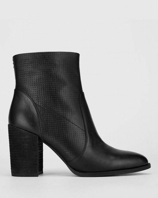 Wittner Halstead Black Scotch Leather Block Heel Ankle Boot