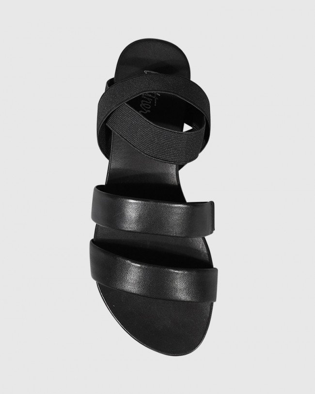 Wittner Lillis Black Leather & Elastic Flat Sandal