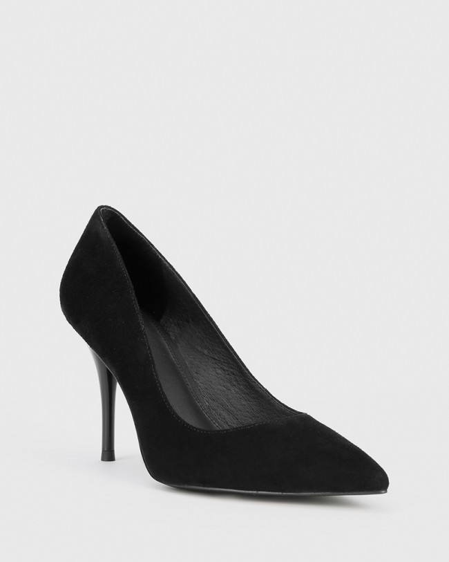 Wittner Hughes Black Suede Pointed Toe Stiletto Heel