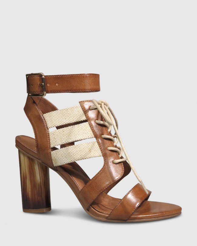 Wittner Revano Tan Burnished Leather Lace Up Block Heel