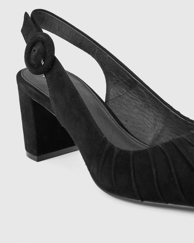 Wittner Daiso Black Suede Leather Slingback Block Heel