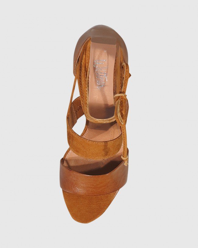 Wittner Rolland Cognac Leather & Suede Block Heel Sandal