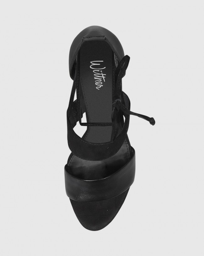 Wittner Rolland Black Leather & Suede Block Heel Sandal
