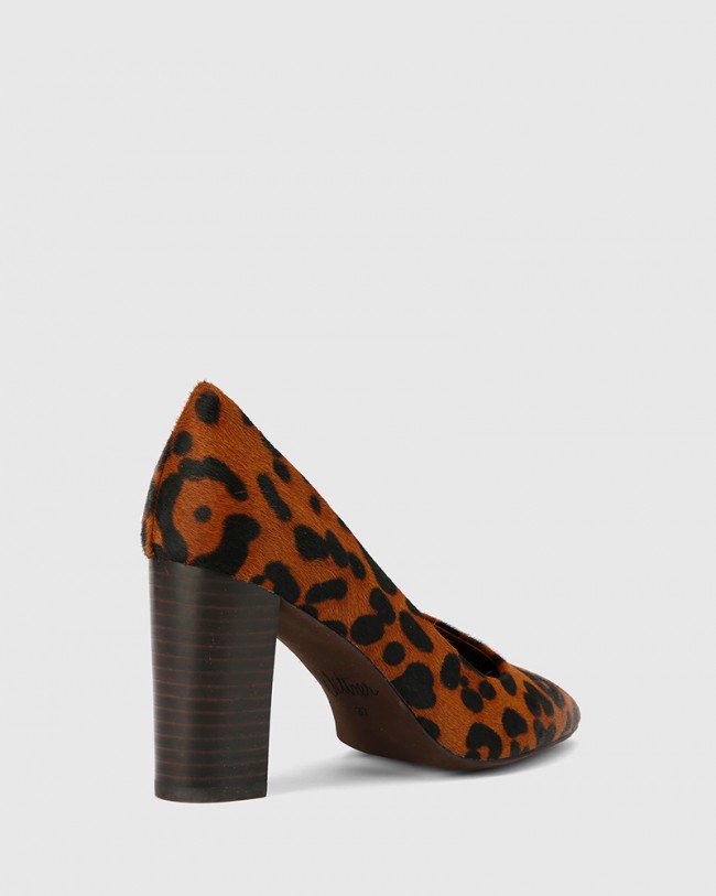 Wittner Patterson Leopard Printed Hair On Leather Almond Toe Block Heel