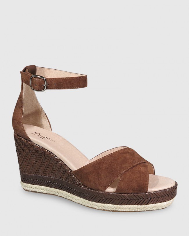 Wittner Valeria Dark Brown Suede Open Toe Wedge