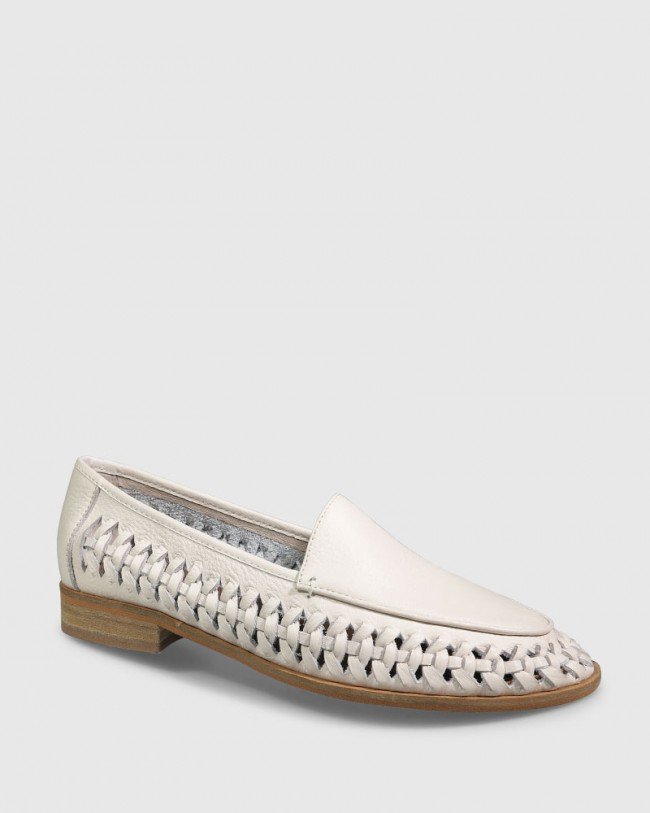 Wittner Haylie Vintage Ivory Leather Weave Detail Pointed Toe Loafer