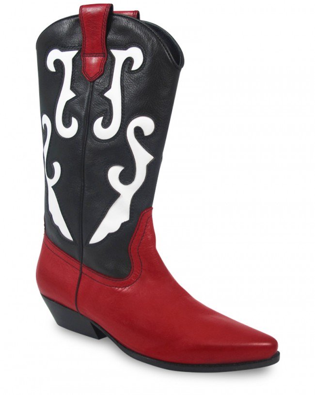 Wittner Gretchen Black, Red and White Leather Pointed Toe Western Boot