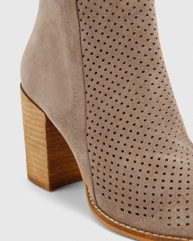 Wittner Haruko Stone Suede Perforated Block Heel Ankle Boot