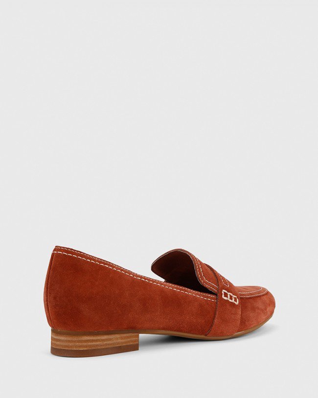Wittner Abelon Rust Suede Stitched Flat Penny Loafer