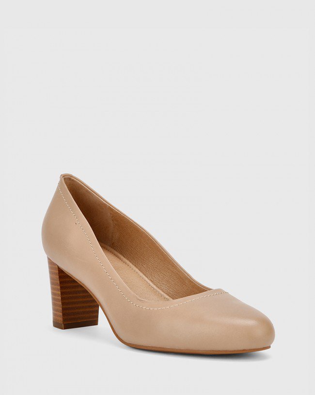 Wittner Keaton Cosmetic Nude Leather Block Heel Almond Toe Pump