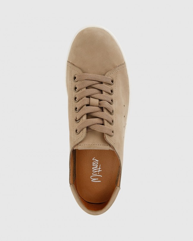 Wittner Graphite Fawn Beige Nubuck Leather Lace Up Sneaker