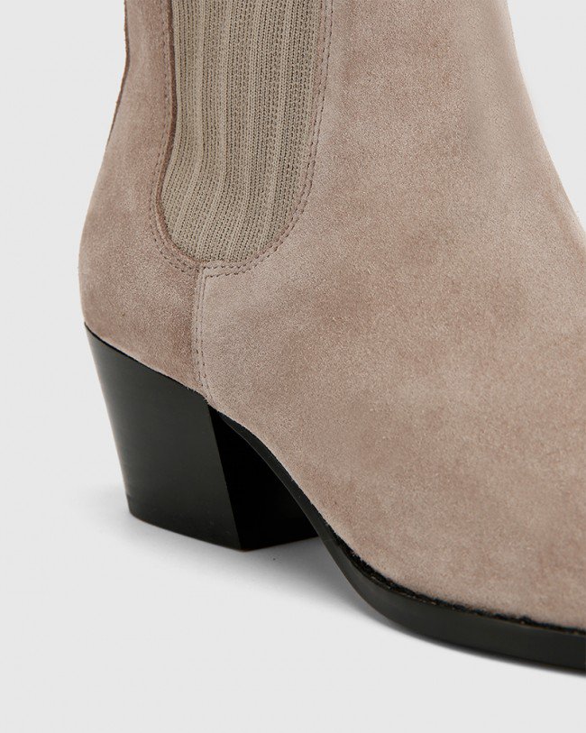 Wittner Kyrone Stone Suede Leather Block Heel Point Toe Boot