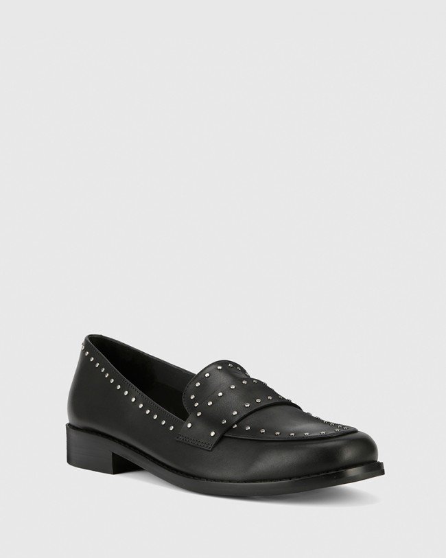 Wittner Emelian Black Leather Stud Detail Loafer