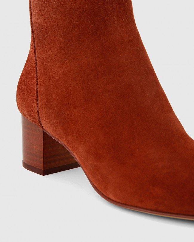 Wittner Alsen Rust Suede Block Heel Almond Toe Ankle Boot