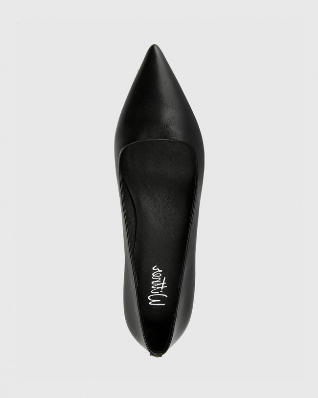 Wittner Gardenia Black Leather Block Heel Pointed Toe Pump