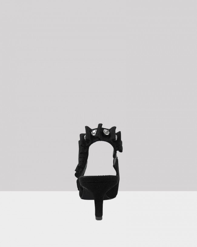 Wittner Naila Black Suede Diamonte Slingback Kitten Heel