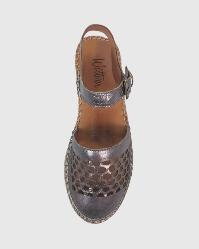 Wittner Korma Navy Metallic Leather Perforated Espadrille Flat