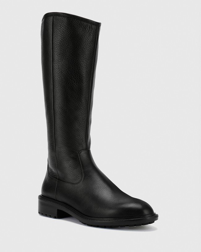 Wittner Denton Black Leather Round Toe Long Boot