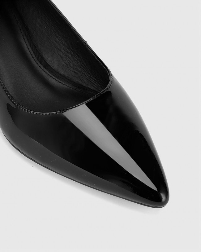 Wittner Armin Black Patent Leather Block Heel Pointed Toe