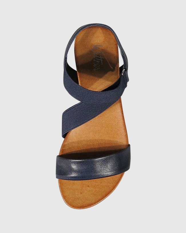 Wittner Lyla Navy Leather & Elastic Flat Sandal