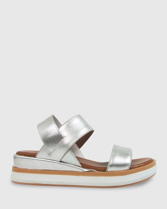 Wittner Kaylin Silver Elastic Leather Wedge Sandal