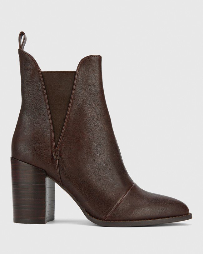 Wittner Honesty Chocolate Leather Block Heel Ankle Boot