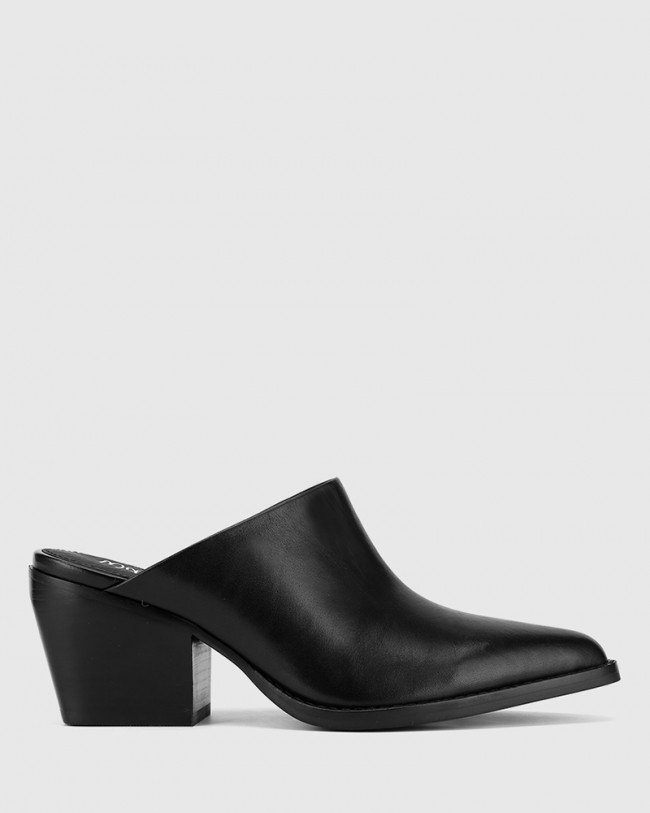 Wittner Kasey Black Nappa Leather Block Heel Mule