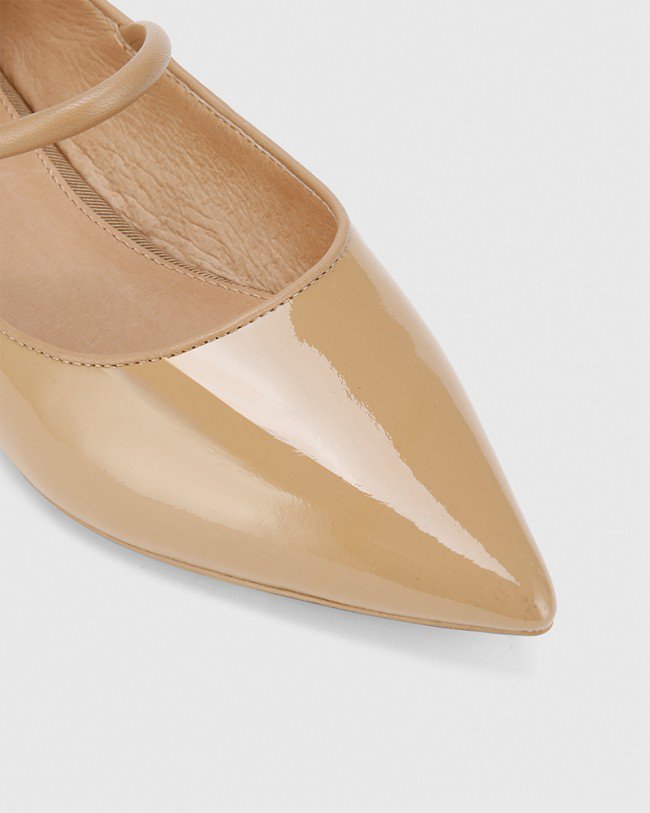 Wittner Meara Taupe Patent & Nappa Leather Point Toe Flat