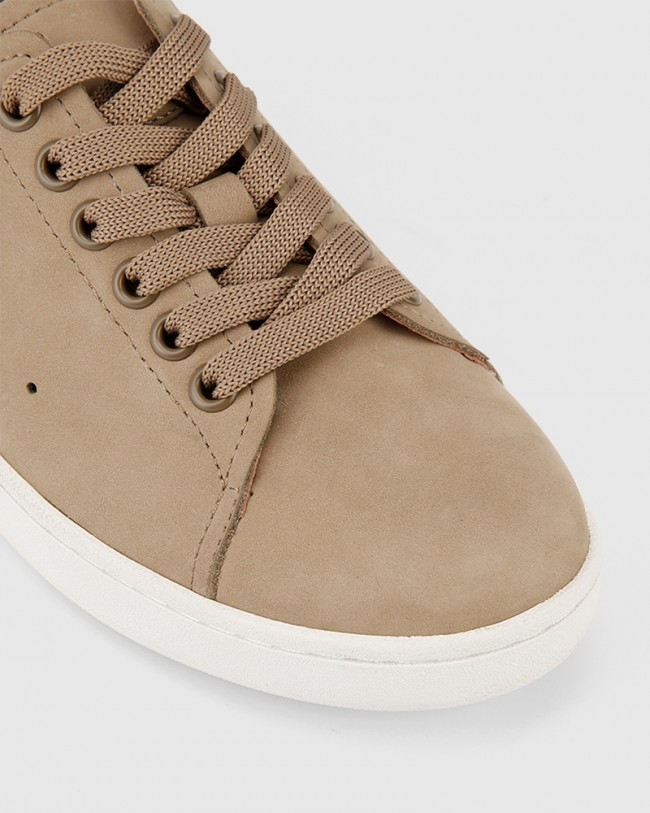 Wittner Graphite Fawn Beige Nubuck Leather Lace Up Sneaker