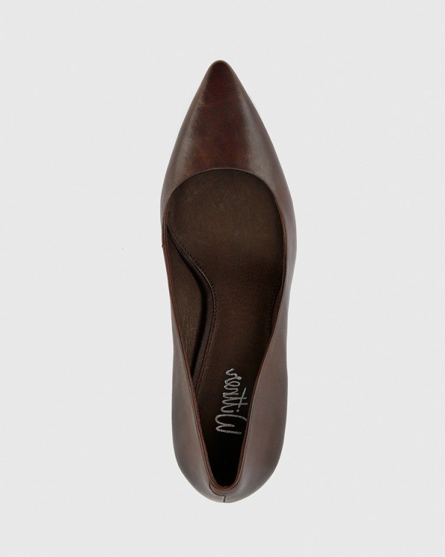 Wittner Hether Chocolate Leather Pointed Toe Block Heel