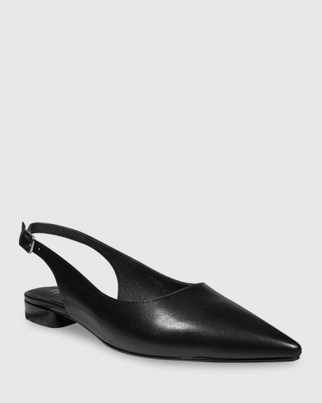 Wittner Misty Black Leather Pointed Toe Slingback Flat