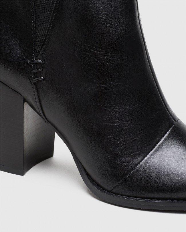 Wittner Honesty Black Leather Elasticated Gusset Block Heel Ankle Boot