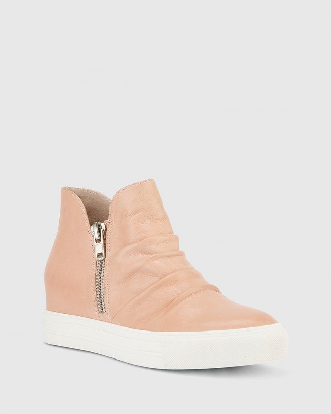 Wittner Savino Nude Leather Zip Concealed Wedge High Top Sneaker