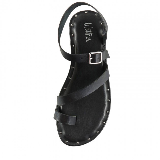 Wittner Fisher Black Leather Strap Flat Sandal